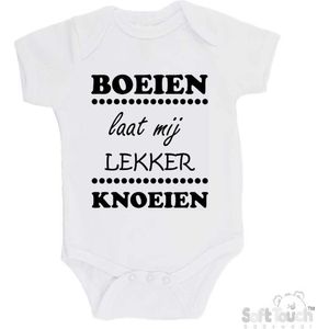 100% katoenen Romper ""Boeien laat mij lekker knoeien"" Unisex Katoen Wit/zwart Maat 56/62