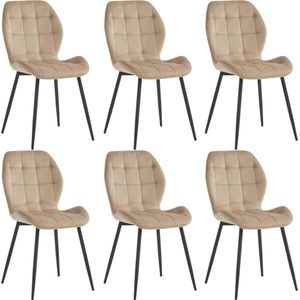 Parexio® - Manny Eetkamerstoel - Set Van 6- Beige - Fluweel - Velvet - Industrieel