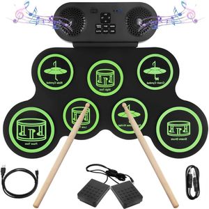 Elektrisch Drumstel met Drumstokken - Drumstel voor Kinderen of Volwassenen - Drumstel Elektronisch – Met 7 Digitale Drumpad - Met 2 Pedalen - Met Geïntegreerde Luidsprekers – Zwart