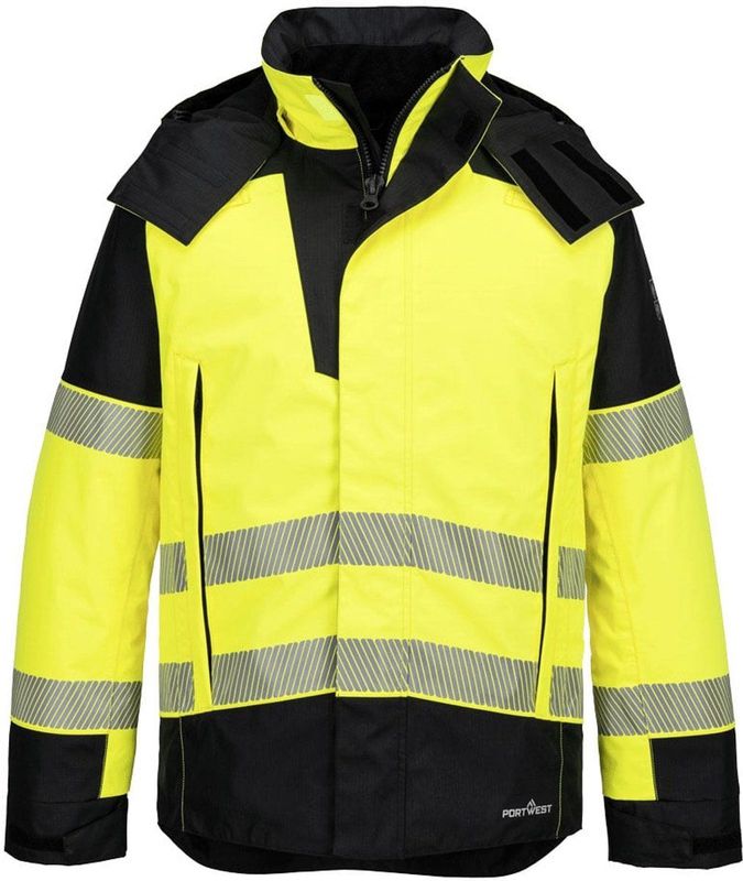 Portwest - PW3 Vlamvertragende Modaflame Regen Hi-Vis Winterjas - Geel/Zwart