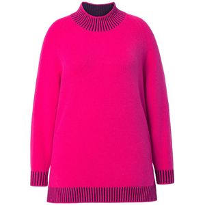 Angel of Style Angel of Style - Dames - Trui straight fit opstaande kraag met strepen - Hibiscusrood - Maat 46+