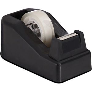 relaxdays plakbandhouder met 2 plakbandrollen - tape dispenser - plakbandafroller - zwart