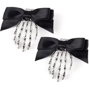 2 stuks Schuifspeldjes - Haarspeldjes dames - Haarspeldjes meisje - Zilveren Klauwen - Halloween haaraccessoires - Geschikt Voor Vrouwen en Meisjes - Zwarte strik - Haarspeld - 6 × 5.2 cm