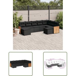 The Living Store 9-delige Loungeset met kussens poly rattan zwart - Loungeset - Tuinlounge - Lounge Set - Outdoor Furniture - Pe Rattan