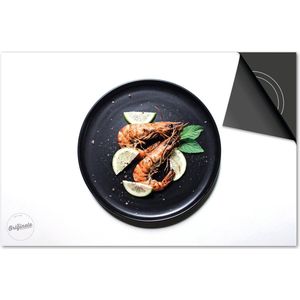 Inductie beschermer 60x52 - afdekplaat inductie mat - Dietrix Kookplaat beschermer - DELUXE - Food - Garnaaltjes op een bord