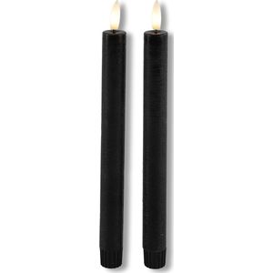 LED kaarsen met vlam 2x - zwart - Afstandsbediening - Dinerkaars rustiek wax 23 cm - LED kaars batterij