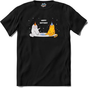 Happy Birthday Cats | Verjaardag - Katten - Happy Birthday - T-Shirt - Unisex - Zwart - Maat XL