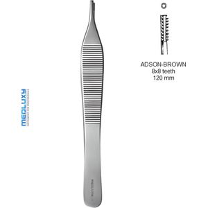 Medluxy - Pincet Adson Brown - 8x8 Tanden - 12 cm - EHBO Verpleegkunde Hechtpincet Chirurgische Pincet Weefsel Pincet Tissue Forcep Pince Burcelles
