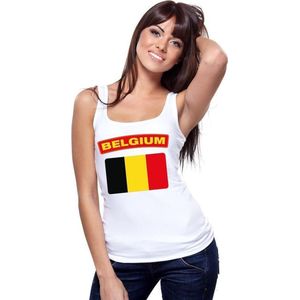 Singlet shirt/ tanktop Belgische vlag wit dames L