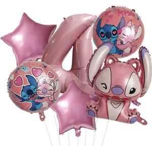 Stitch folieballonnen -Stitch en Angel Ballonnen Set - Roze Ballonnen - Kinderverjaardag - Feestversiering - Verjaardag Versiering - Stitch en Angel - Disney Kinderfeestje - Feestpakket - Roze Verjaardag Ballonnen- Stitch Ballonnen - Jomazo