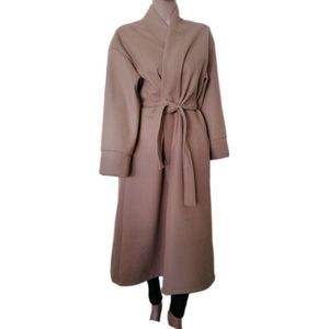 Dames - Lange Jas - Wollook - Mantel - Bindceintuur - Kleur Camel - Maat 36 t/m 48