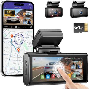 AZDOME M580 5K 3-Kanaals Dashcam – Voor, Achter & Cabine – Dashcam met GPS, 5G WiFi, 4-inch Touchscreen, IR Nachtzicht, G-Sensor, 24u Parkeermodus, Full HD Rijrecorder – Professionele Dashcam voor Auto in Haarscherpe 5K-Resolutie