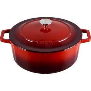 MOA Gietijzeren Braadpan - Inhoud 7,2 liter - 30CM - Rond - Alle warmtebronnen - Ook voor inductie - Gewicht 7,3 kg - Kersenrood - C30CB