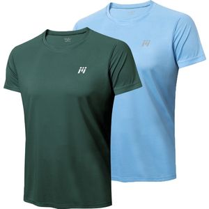 MEETYOO 2 Stuks Heren - UV beschermend surf shirt UPF 50+ Sport T-Shirt Sportkleding Man - Fitnesskleding - Jongens Kleding voor Fitness, CrossFit & Gym-Lichtblauw / Groen-XXL