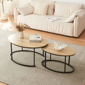 en.casa - Niederlande - Salontafel - Ovaal - Zwart en Eikenkleurig - Set van 2