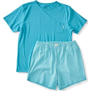 Little Label Pyjama heren Maat S/46 - aqua blauw - print - Shortama - Zachte BIO Katoen