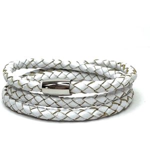 Jolla - dames wikkelarmband - magneet - staal - gevlochten vintage leer - Summer Steel Wrap - Wit