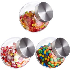 Relaxdays glazen snoeppotten set van 3 - voorraadpotten met deksel 1,5 l - pasta bewaarpot