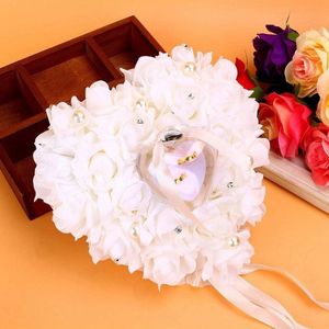 Ring Pillow met Bud en Witte Strik - Ringdrager Kussen met Zakje