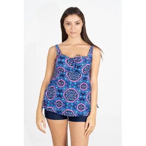 Tankini set- 2-delige- Plus size Dames Badkleding Strandkleding Zwemkleding FM99013- Navy Roos meerkleurige print- Maat 52