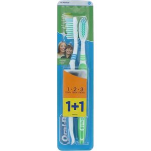 Oral-B 1.2.3 Natural Fresh Duo Pack Tandenborstel - 40 Medium Blue-Green