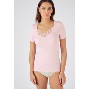 Damart - T-shirt met korte mouwen fijn geribd guipure Thermolactyl - Dames - Roze - 54-56 (XXL)