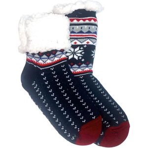 Merino Wollensokken - Donkerblauw met Sneeuwvlok- maat 39-42 - Huissokken - Antislip sokken - Warme sokken – Winter sokken