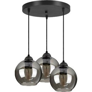 Hanglamp Met 3 Rookgrijze Bollen - Industrieel Zwart Smoke Glas Bol Lamp Eetkamer Plafondlamp
