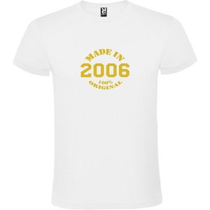 Wit T-Shirt met “Made in 2006 / 100% Original “ Afbeelding Goud Size L