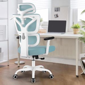 Ergonomische Bureaustoel Met Verstelbare Hoofdsteun & Mesh Rugleuning – Inclusief Hanger - Grijs