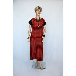 Rood-zwart geruite wikkeljurk met knopen - L/40