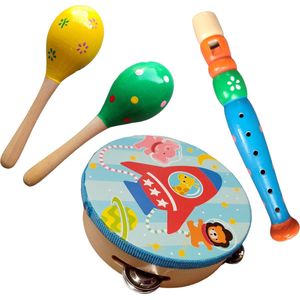 Muziekinstrumenten voor kinderen - Sambaballen - Blokfluit - Tamboerijn - Speelgoed instrument - Hout