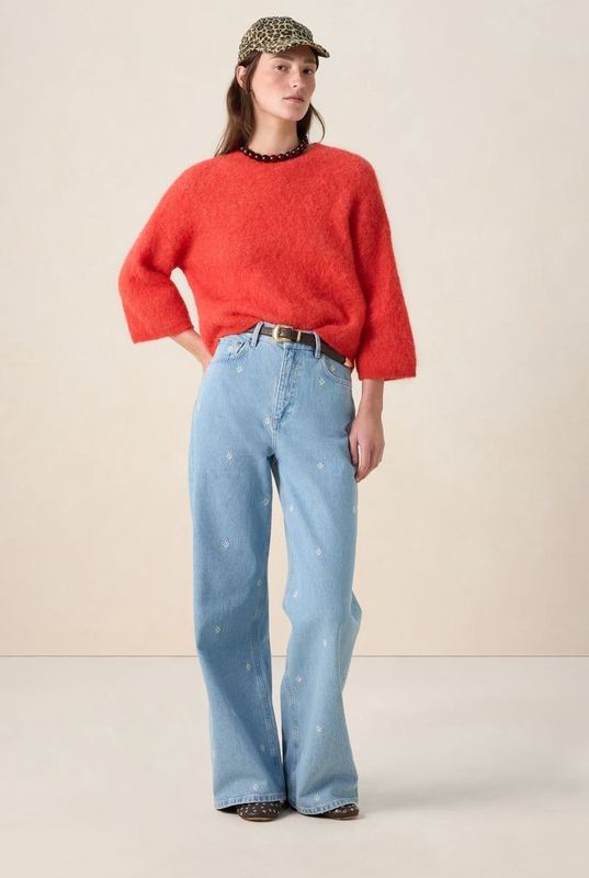 Sissy-Boy - High Rise Wide Leg Jeans - Blauw - Met Bloemen