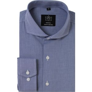 Vercate - Strijkvrij Overhemd - Donkerblauw Gestreept - Slim Fit - Poplin Katoen - Lange Mouw - Heren - Maat 44/XL