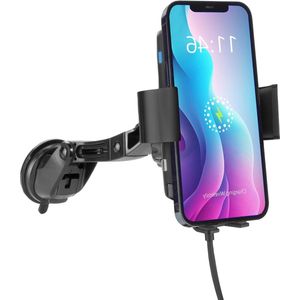 Auto Telefoonhouder Draadloze Oplader Qi 10W Fast Charge Auto-Clamping Met Ontgrendelingsknop - Voorruit Zuignap Auto telefoonhouder