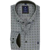 3 voor 99 | Redmond comfort fit overhemd, popeline, wit met groen en blauw dessin