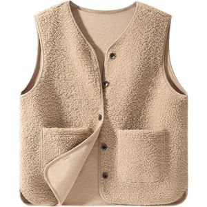 Mouwloos Teddy Gilet voor Dames - Korte Winterjassen Fleece Bodywarmers met Knop en Zakken