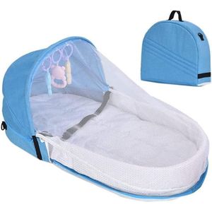 Muggennet en Luifel Draagbaar Babybedje Luiertas Opvouwbaar Ba Muggennet Klamboe Knuffelnest Babybedje - Hemelsblauw