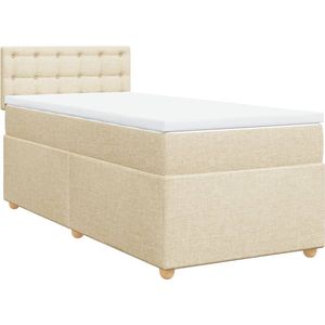 vidaXL - Boxspring - met - matras - stof - crèmekleurig - 100x200 - cm