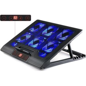 Laptopkoeler - Verstelbaar - 6 Ventilatoren - Blauw Verlicht