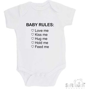 100% Katoenen Romper ""Baby rules"" Unisex Katoen Wit/zwart Maat 62/68