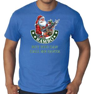 Grote maten fout Kerstshirt / Kerst t-shirt Rambo but you can call me Santa blauw voor heren - Kerstkleding / Christmas outfit XXXL