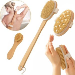 Montzys® Badborstel Set - 3 Stuks - Lichaamsborstel met Lange Steel - Rugborstel Douche - Rug Scrubber - Doucheborstel met Natuurlijke Haren