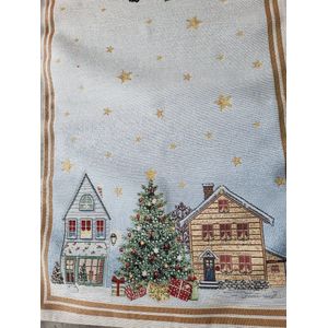 Tafelloper Gobelinstof Kerst Huisjes lurex Christmas 140*45cm