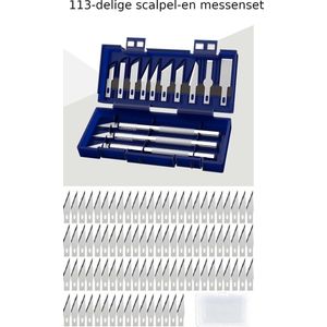 Precisie Messenset + Extra 100 mesjes - Hobby Mes - Scalpel Mes - Precisie Gereedschap - Precisie Knutsel messenset - 3 Houders + 13 mesjes + 100 mesjes in opbergdoos - Verschillende vormen - Hobbymes - Penmes - Chirurgisch mes - Knutselmes