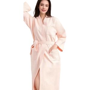 Livano Badjas Dames - Fleece - Katoen - Badstof - Sauna - Hamam - Wafel - Bathrobe - Duster - Ochtendjas - Spa - Kimono - Roze