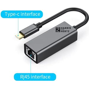 USB-C naar Ethernet adapter - 1000Mbps - RJ45 - Windows/Mac/Android
