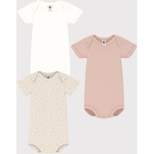 Petit Bateau Setje met 3 effen katoenen rompertjes met korte mouw voor baby's Meisjes Rompertje - Beige;Roze;Wit
