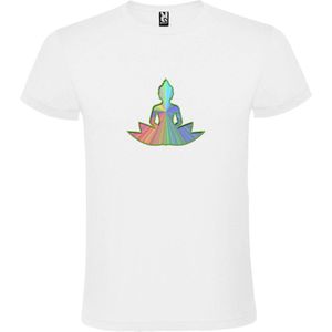 Wit T shirt met print van 'Boeddha Groene rand Multi Colour size XXXL