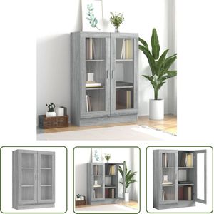 The Living Store Vitrinekast 82,5x30,5x115 cm bewerkt hout grijs sonoma eiken - Vitrinekast - Houten Vitrinekast - Grijze Vitrinekast - Opslagruimte - Woonaccessoires
